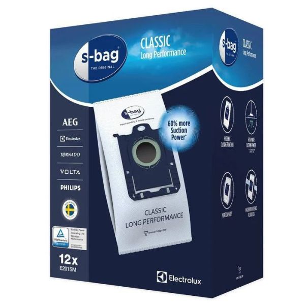 Комплект мешков (12шт) E201M S-BAG Classic Long Performance для пылесоса Electrolux, 900168481